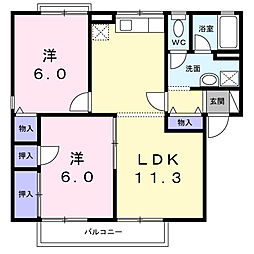 ガーデンシティー桜町D 2LDKの間取図画像