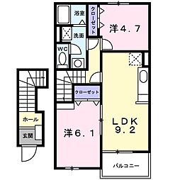 ブルコールB棟 2LDKの間取図画像
