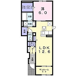 テラス南 1LDKの間取図画像