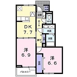カルカ太陽B 2DKの間取図画像