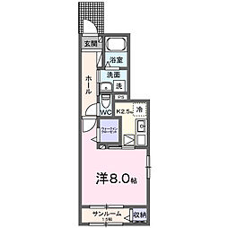 サンライズ 1Kの間取図画像