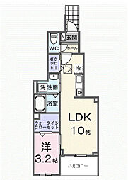 ヒカルサ狭山 1LDKの間取図画像