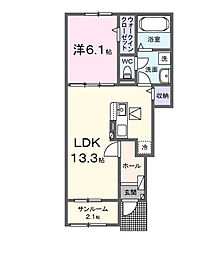 本三里塚アパートA 1LDKの間取図画像