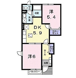 フレーシアB 2DKの間取図画像