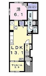 シャレー11 I 1LDKの間取図画像