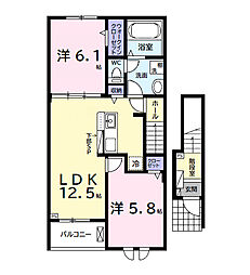 (仮)三直アパート1 2LDKの間取図画像