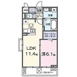 プロムナード 内谷 1LDKの間取図画像