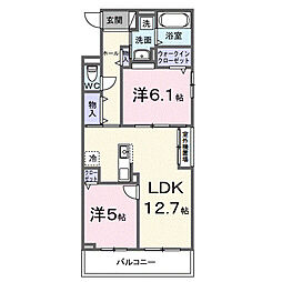 エアリーヒル 2LDKの間取図画像