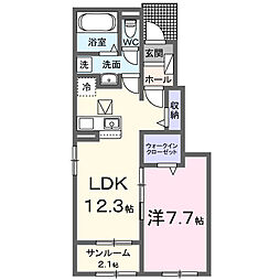 レ・トロワ・ヴァレ 1LDKの間取図画像