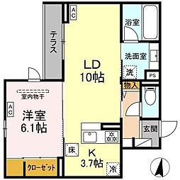 Casa Bianca上杉 1LDKの間取図画像