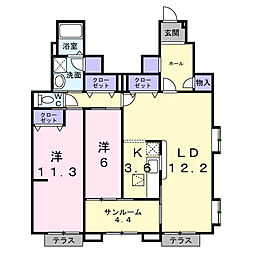 ジュネス 2LDKの間取図画像