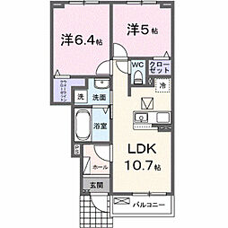 ロータス三室 F 2LDKの間取図画像