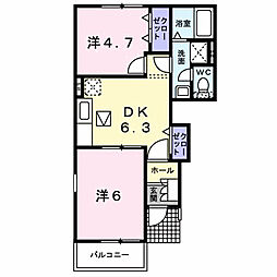 ヴィラージュ波風A 2DKの間取図画像