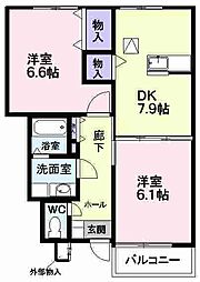 ラフィネ・ドミール 2DKの間取図画像