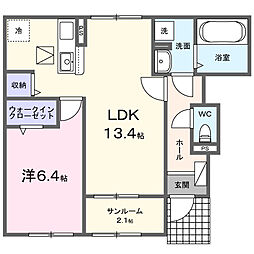 ロータス三室 E 1LDKの間取図画像