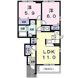 サニー・大小路 2LDKの間取図画像