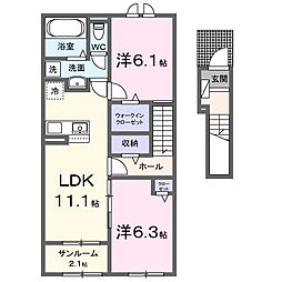アヴニールやぶなみI 2LDKの間取図画像