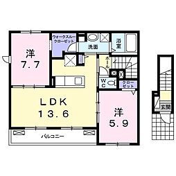 ミッテ湯田A 2LDKの間取図画像