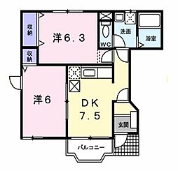 グレイス1 2DKの間取図画像