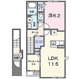 K'sジェルソC 1LDKの間取図画像