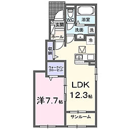 カーサ平田 B 1LDKの間取図画像
