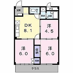 杉本ハイツ 3DKの間取図画像