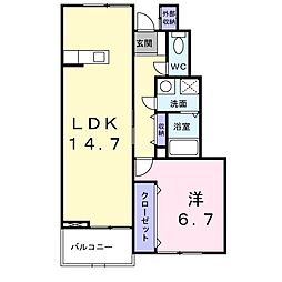 グラシューヒルA 1LDKの間取図画像