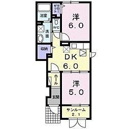 ウィンベル大山1 2DKの間取図画像