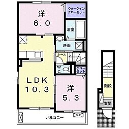フレーシュ風雅1 2LDKの間取図画像