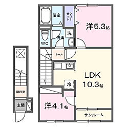 亘理町江下アパートI 2LDKの間取図画像
