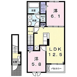 加須市旗井3丁目アパート 2LDKの間取図画像