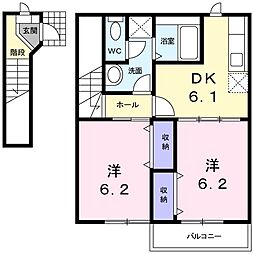 クレスメントB 2DKの間取図画像