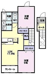 グレースタカディアン1 2LDKの間取図画像