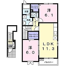 シェーネ両中間A 2LDKの間取図画像