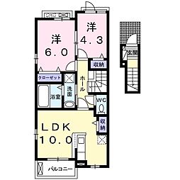 プランドールＫ 2階2LDKの間取り