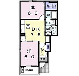 マーチ・グレイス弐番館　Ｂ 1階2DKの間取り