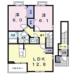 エレガンス・ヤツオC 2LDKの間取図画像