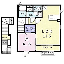 ジェルメ　ライムＡ 2階1LDKの間取り