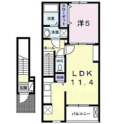 シャルールメゾン　Ｋ・Ｍ　Ｂ棟 2階1LDKの間取り