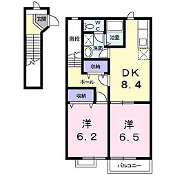 タートルクレインB棟 2DKの間取図画像