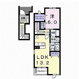 オルテンシアA 1LDKの間取図画像