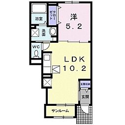 クラール観光町B 1LDKの間取図画像