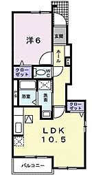 メリディアン 1LDKの間取図画像