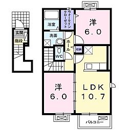 カンパーニュA 2LDKの間取図画像
