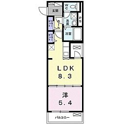 ペルル 2階1LDKの間取り