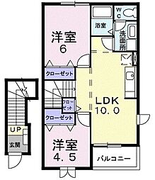 ニュークレコーポ・タカセＢ 2階2LDKの間取り