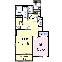 五福ガーデンB 1LDKの間取図画像