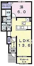ブランドール西館A 1LDKの間取図画像