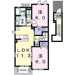 Ｓｏｕｔｈｅｒｎ　ｃｒｏｓｓＡ 2階2LDKの間取り