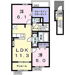 カーサ　ミランダII 2階2LDKの間取り